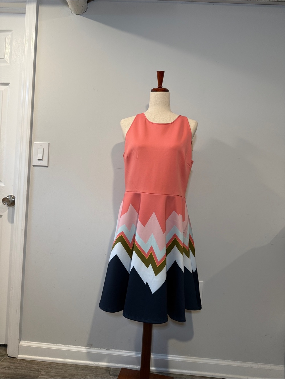Ted Baker London Pink and Navy Chevron Midi Dress